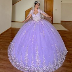 3D Flower Applique Lilac Quinceanera Dress 2024 Ball Gown Corset Mexican Sweet 16 Vestido De 15 Anos With Cape