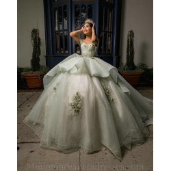 Birthday Party Dress Off Shoulder Sage Green Quince Dresses Lace Appliques Vestidos De 15 Anos Sweetheart Neck 2024 Instagram Gowns