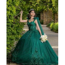 Cape Sleeve Emerald Green Quince Dresses Off Shoulder Birthday Party Dress Lace Appliques Vestidos De 15 Anos Sweetheart Neck 2024 Instagram Gowns