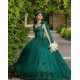 Cape Sleeve Emerald Green Quince Dresses Off Shoulder Birthday Party Dress Lace Appliques Vestidos De 15 Anos Sweetheart Neck 2024 Instagram Gowns