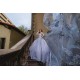 Cape Sleeve Sky Blue Quince Dresses Off Shoulder Birthday Party Dress Sequin Vestidos De 15 Anos Sweetheart Neck 2024 Instagram Gowns