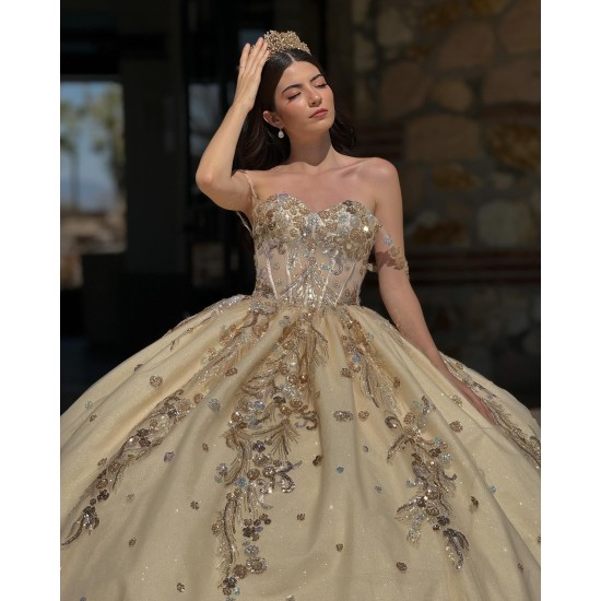 Sweetheart Neck Champagne Quinceanera Dresses 2024 Ball Gown Princess Dress Lace Appliques Sweet 15 Prom Party Dress