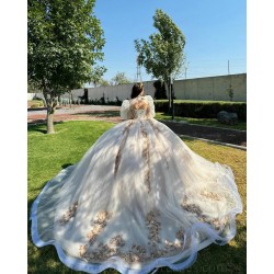 Sweetheart Neck Champagne Quinceanera Dresses 2024 Ball Gown Princess Dress Lace Appliques Two Piece Vestidos De 15 Anos