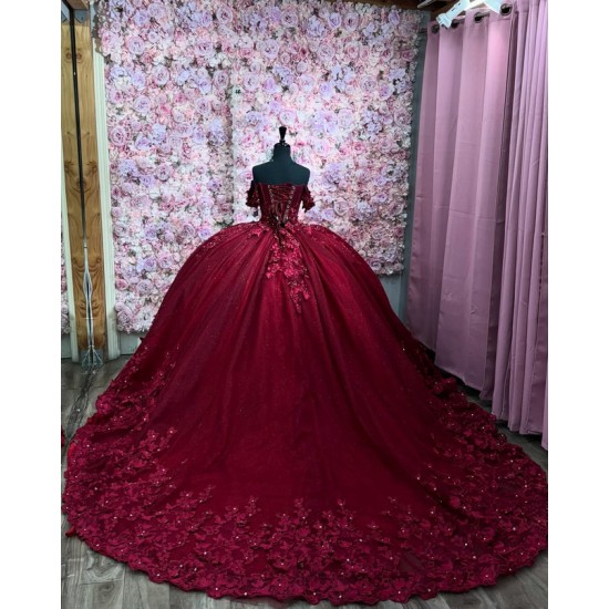 Customized Burgundy Quinceanera Dress Ball Gown 3D Floral Applique Sweet 16 Vestidos De 15 Anos