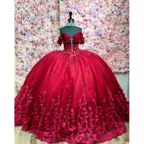 Customized Burgundy Quinceanera Dress Ball Gown 3D Floral Applique Sweet 16 Vestidos De 15 Anos