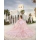 Customized Pink Quinceanera Dress Ball Gown 3D Flowers Applique Beading Bow Corset Sweet 16 Vestido De 15 Anos