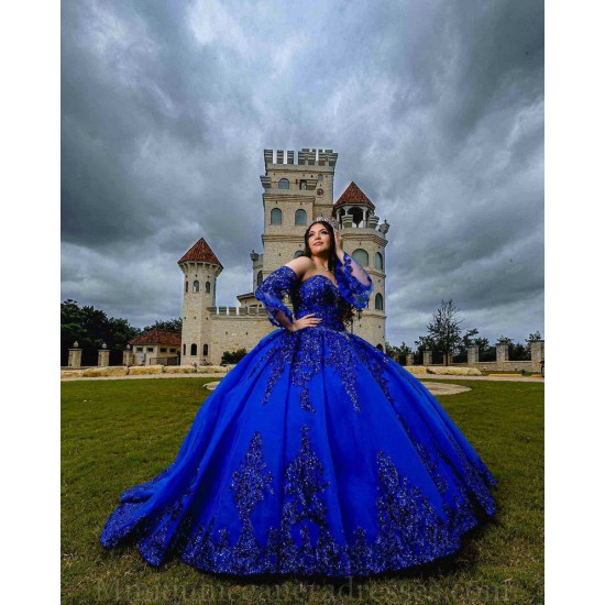 Detachable Blue Quince Dresses Lace Appliques Vestidos De 15 Anos Sweetheart Neck 2024 Instagram Gowns Birthday Party Dress