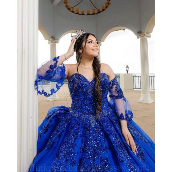 Detachable Blue Quince Dresses Lace Appliques Vestidos De 15 Anos Sweetheart Neck 2024 Instagram Gowns Birthday Party Dress