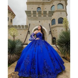 Detachable Blue Quince Dresses Lace Appliques Vestidos De 15 Anos Sweetheart Neck 2024 Instagram Gowns Birthday Party Dress