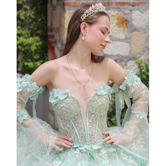 Detachable Sleeve Quinceanera Dress Sweetheart Neck Sage Green Sweet 15 Gowns Sweetheart Neck Vestidos De 15 Anos