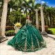 Fashion Emerald Green Quinceanera Dresses Long Sleeve Formal Party Gowns Sweetheart Sequined Lace Applique Ball Gown Prom