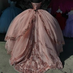 Glitter Pink Quinceanera Dress Sweetheart Neck Ball Gown Crystal Corset Sweet 16 Vestidos De 15 Anos