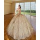 Gold Vestidos De 15 Anos Sweetheart Neck Quinceanera Dress Sequin Off Shoulder Sweet 15 Gowns With 3D Flowers