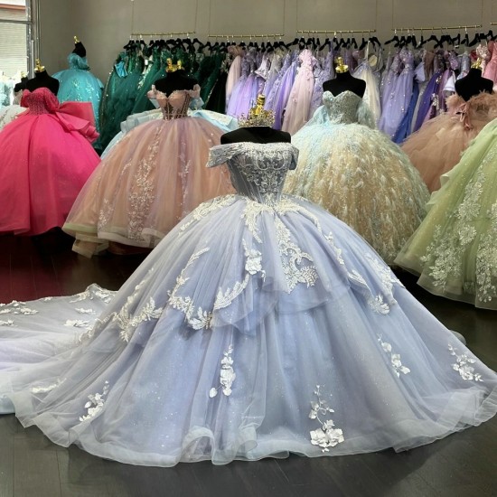 Gray Blue Vestidos De 15 Anos Lace Appliques Quinceanera Dress Ball Gown Party Dress Robe De Bal Prom Dress Customize