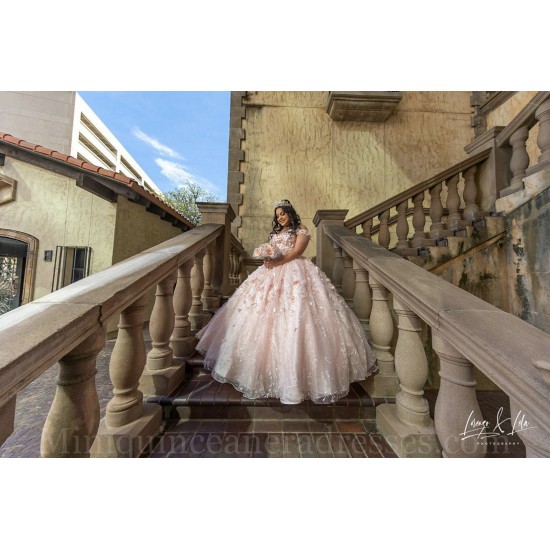 Instagram Gowns Rose Gold Quince Dress Off Shoulder Vestidos De 15 Anos 3D Flowers Sweetheart Neck Birthday Party Dresses