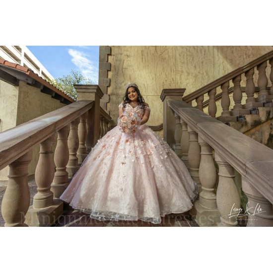 Instagram Gowns Rose Gold Quince Dress Off Shoulder Vestidos De 15 Anos 3D Flowers Sweetheart Neck Birthday Party Dresses