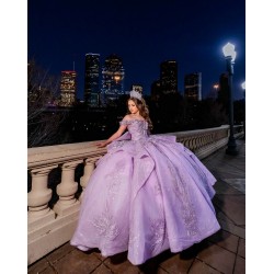 Lace Appliques Lilac Quince Dress Off Shoulder 15 Anos Sequin Women 2024 Ball Gown Sweetheart Neck Girl Birthday Gowns With Bow