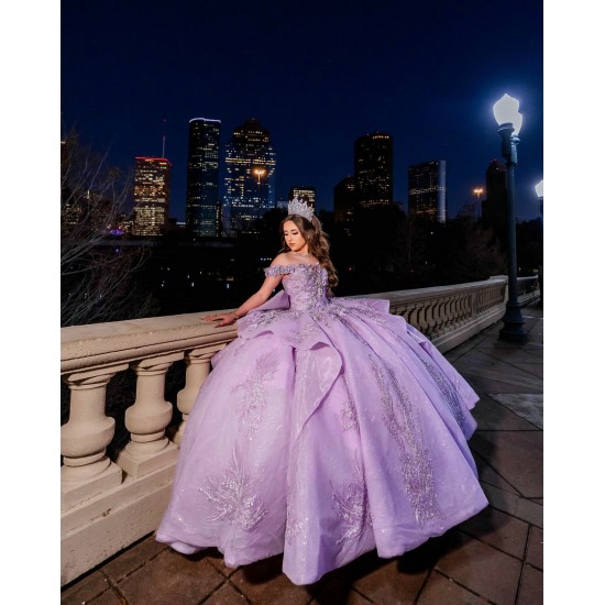 Lace Appliques Lilac Quince Dress Off Shoulder 15 Anos Sequin Women 2024 Ball Gown Sweetheart Neck Girl Birthday Gowns With Bow