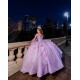 Lace Appliques Lilac Quince Dress Off Shoulder 15 Anos Sequin Women 2024 Ball Gown Sweetheart Neck Girl Birthday Gowns With Bow