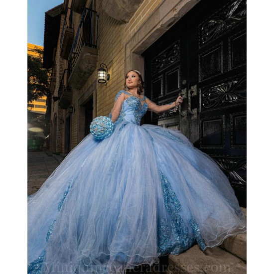 Long Sleeve Sky Blue Quinceanera Dress Sweetheart Neck Sweet 15 Gowns Lace Appliques 2024 Instagram Gowns Vestidos De 15 Anos