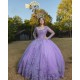 Long Sleeve Vestidos De 15 Anos Lilac Quince Dress Sweetheart Neck Instagram Gowns Lace Appliques Birthday Party Dress