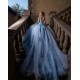 Long Sleeve Sky Blue Quinceanera Dresses with Appliquea Tulle Corset Vestidos De 15 Anos Custom Made