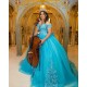 Off Shoulder Aqua Quince Dresses 3D Flowers Vestidos De 15 Anos Sweetheart Neck 2024 Instagram Gowns Birthday Party Dress