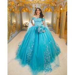 Off Shoulder Aqua Quince Dresses 3D Flowers Vestidos De 15 Anos Sweetheart Neck 2024 Instagram Gowns Birthday Party Dress