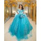 Off Shoulder Aqua Quince Dresses 3D Flowers Vestidos De 15 Anos Sweetheart Neck 2024 Instagram Gowns Birthday Party Dress