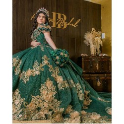 Off Shoulder Emerald Green Quinceanera Dress Sweet 15 Gowns Lace Appliques Wear Pageant Sweetheart Neck 2024 Ball Gown Princess Dresses