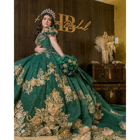 Off Shoulder Emerald Green Quinceanera Dress Sweet 15 Gowns Lace Appliques Wear Pageant Sweetheart Neck 2024 Ball Gown Princess Dresses