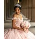 Off Shoulder Instagram Gowns Pink Quince Dress Vestidos De 15 Anos Lace Appliques Sweetheart Neck Birthday Party Dresses