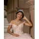 Off Shoulder Instagram Gowns Pink Quince Dress Vestidos De 15 Anos Lace Appliques Sweetheart Neck Birthday Party Dresses