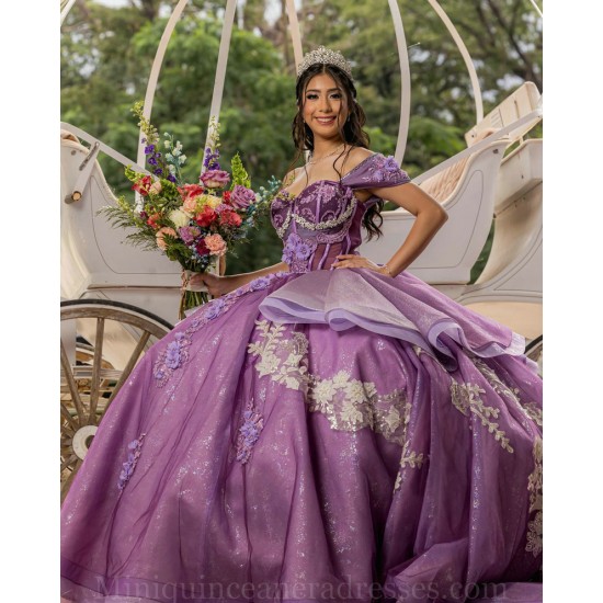 Off Shoulder Lilac Quinceanera Dress Sweet 15 Gowns Lace Appliques Wear Pageant Sweetheart Neck 2024 Instagram Gowns