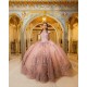 Off Shoulder Pink Quinceanera Dress Sweetheart Neck Sweet 15 Gowns 3D Flowers Vestidos De 15 Anos 2024 Instagram Gowns