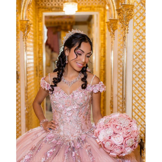 Off Shoulder Pink Quinceanera Dress Sweetheart Neck Sweet 15 Gowns 3D Flowers Vestidos De 15 Anos 2024 Instagram Gowns