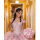 Off Shoulder Pink Quinceanera Dress Sweetheart Neck Sweet 15 Gowns 3D Flowers Vestidos De 15 Anos 2024 Instagram Gowns