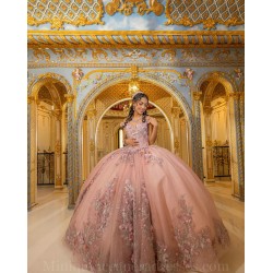 Off Shoulder Pink Quinceanera Dress Sweetheart Neck Sweet 15 Gowns 3D Flowers Vestidos De 15 Anos 2024 Instagram Gowns