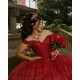 Off Shoulder Red Quinceanera Dress Crystal Sweet 15 Gowns Sequin Wear Pageant Sweetheart Neck 2024 Instagram Gowns