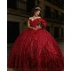 Off Shoulder Red Quinceanera Dress Crystal Sweet 15 Gowns Sequin Wear Pageant Sweetheart Neck 2024 Instagram Gowns