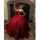 Off Shoulder Red Quinceanera Dress Crystal Sweet 15 Gowns Sequin Wear Pageant Sweetheart Neck 2024 Instagram Gowns