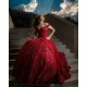 Off Shoulder Red Quinceanera Dress Crystal Sweet 15 Gowns Sequin Wear Pageant Sweetheart Neck 2024 Instagram Gowns