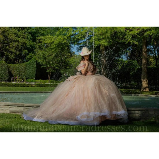 Off Shoulder Rose Gold Quinceanera Dress Sweet 15 Gowns Lace Appliques Wear Pageant Sweetheart Neck 2024 Instagram Gowns