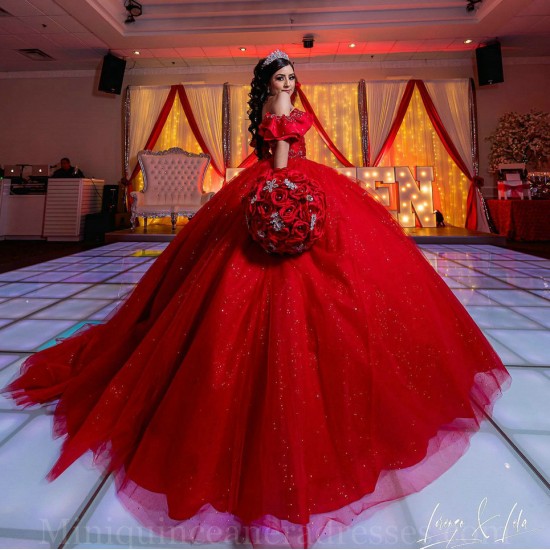 Off Shoulder Vestidos De 15 Anos Red Quince Dress Sweetheart Neck Instagram Gowns Sequin Birthday Party Dresses