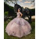 Off Shoulder Vestidos De 15 Anos Rose Gold Quince Dress Lace Appliques Sweetheart Neck Instagram Gowns Birthday Party Dresses