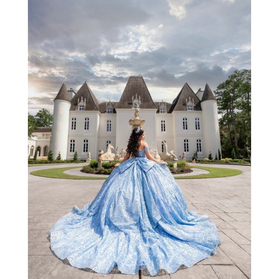 Off Shoulder Blue Quince Dress Sweetheart Neck Vestidos De 15 Anos With Bow