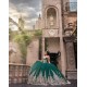 Off Shoulder Emerald Green Quince Dress Sheer Bodice Vestidos De 15 Anos Lace Appliques Sequin Birthday Party Dress