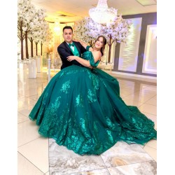 Off Shoulder Green Quinceanera Dress Ball Gown Sequin Corset Pageant Sweet 15 Party Customize