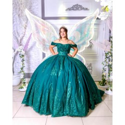 Off Shoulder Green Quinceanera Dress Ball Gown Sequin Corset Pageant Sweet 15 Party Customize