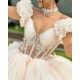 Off Shoulder Nude Quinceanera Dress 2024 Sweep Train Party Dress Lace Appliques Evening Dress Vestidos De Noche